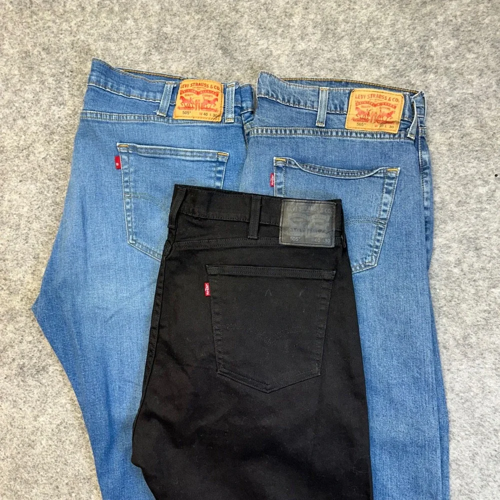 Lot of 3 Levi's 505 Straight Jeans Men's 40x30 Blue Black Work Pant Bundle